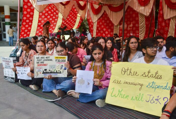 Medical interns protesting for stipend hike in Jammu and Kashmir